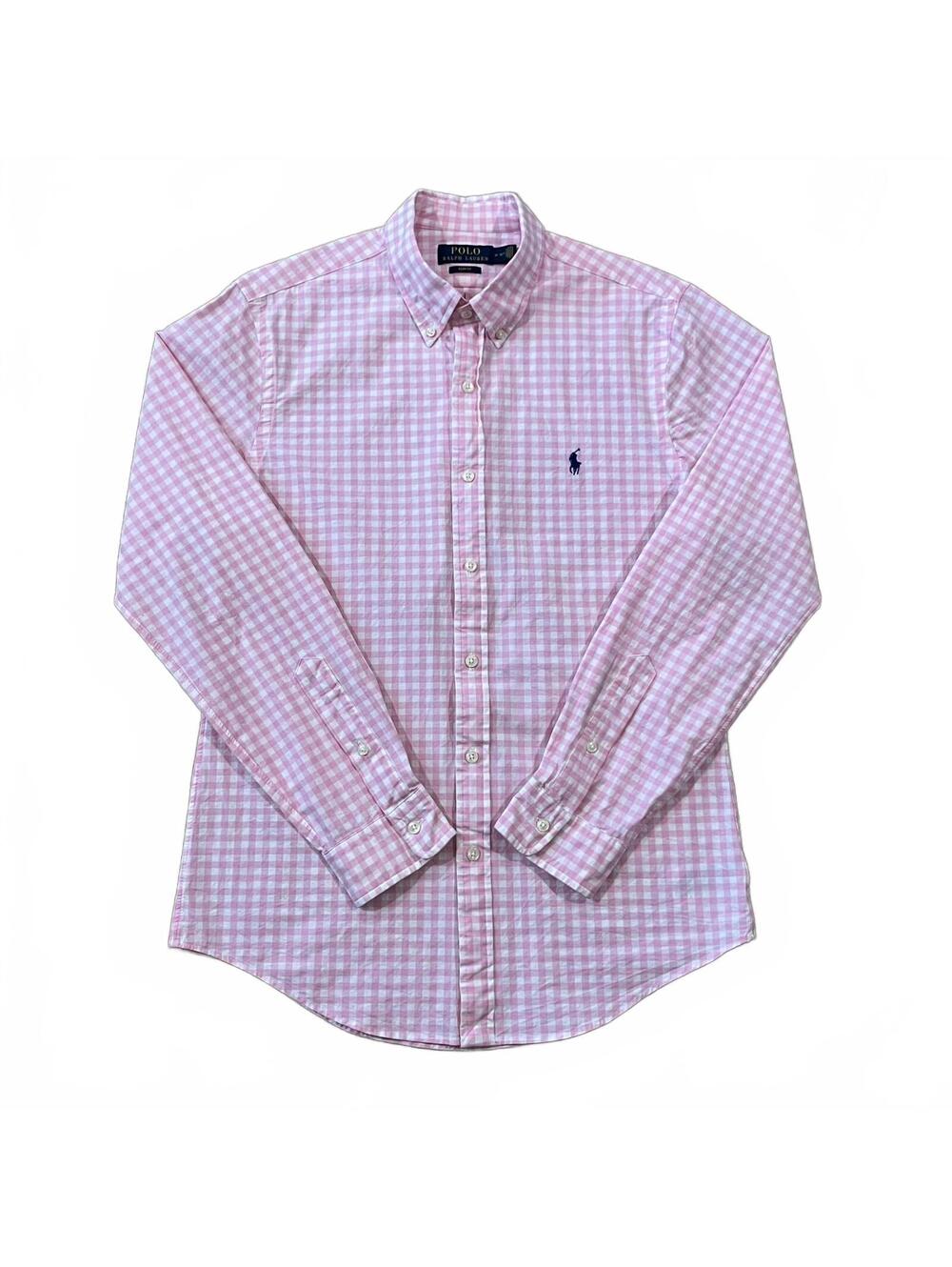Polo Ralph Lauren Mens Pink Gingham Long Sleeve Shirt Slim Fit Size Medium 15.5